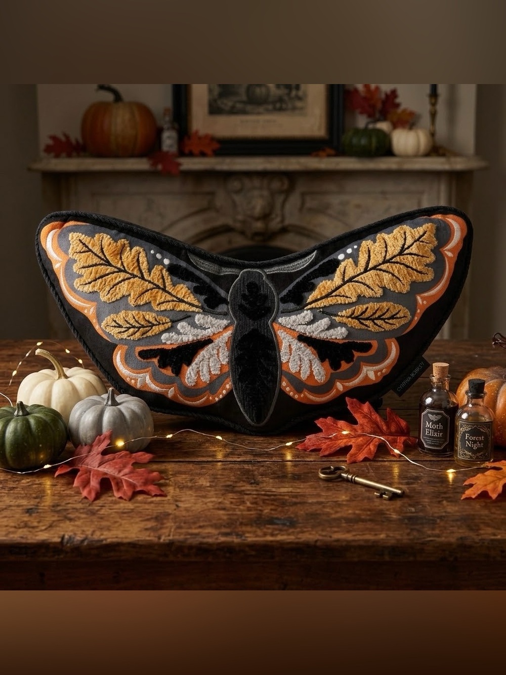 Cynthia Rowley Embroidered Moth Pillow 9x18 Chic Halloween Decor New